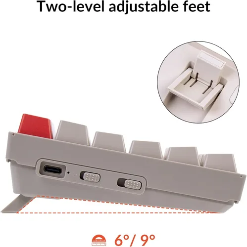 Vista 7 de Keychron K2 - Teclado mecánico con cable Bluetooth inalámbrico y USB para juegos con 75 % de diseño, interruptor rojo mecánico, compacto de 84