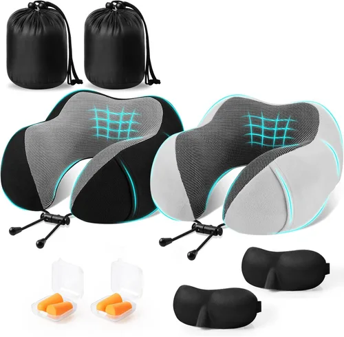 Vista 8 de CloudBliss Almohada de viaje de espuma viscoelástica de alta calidad, almohada cervical cómoda y de apoyo, almohadas cervicales para viajar Negro