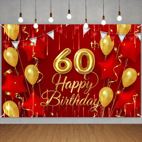 Vista 2 de NC Cartel de fondo de cumpleaños número 16, decoración roja y dorada para niños y niñas, fondo de cumpleaños de 16 años, suministros de decoración