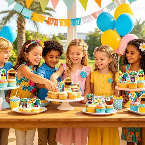 Vista 5 de Ercadio Paquete de 24 adornos para tartas de flamencos hawaianos con purpurina rosa, flamencos Luau, decoración hawaiana tropical de verano, Aloha