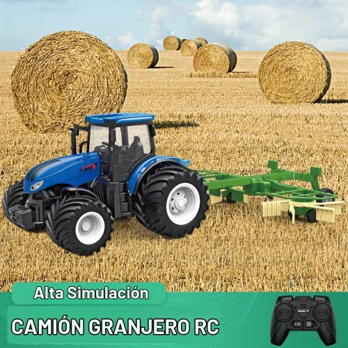 Vista 2 de Camión RC Tractor Agrícola con 2 Baterías Recargables - 2.4G 1/24 Vehículo de Construcción de Alta Simulación con Hileradora Giratoria Doble