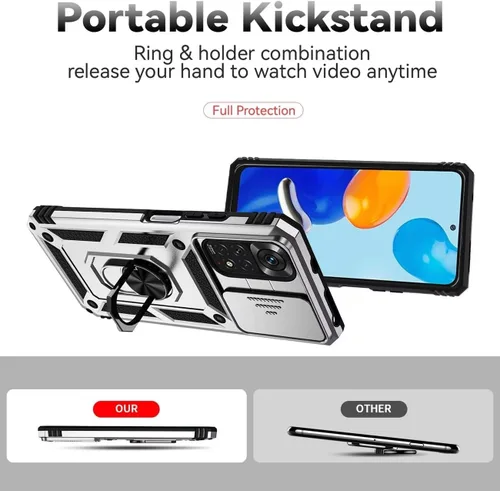 Vista 4 de Funda para Redmi Note 11 (4G)/Redmi Note 11S 2201117TY Funda con protector de pantalla de vidrio templado y cubierta de cámara deslizante, soporte