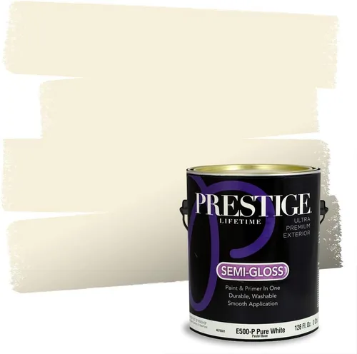 Vista 277 de PRESTIGE Pinturas de pintura exterior e imprimación en uno, 1 galón, plano, combinación comparable de Benjamin Moore* Manzanilla*