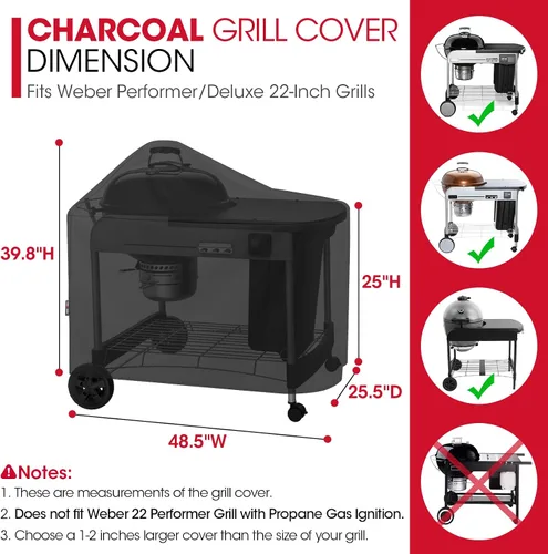 Vista 2 de Unicook Funda para parrilla compatible con parrillas Weber Performer Deluxe de 22 pulgadas, cubierta de barbacoa para exterior, resistente al agua