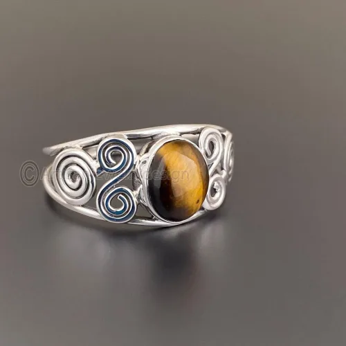 Vista 3 de Tiger Eye Ring Women, 925 Sterling Silver Ring, Handmade Tiger Ring, Minimalist Silver Ring, Tiger Gemstone Ring, Bohemian Ring Women, Tiger Oval