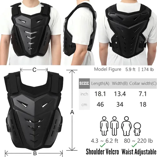 Vista 5 de Chaleco protector de cuerpo para motocicleta, bicicleta de calle, carreras todoterreno, ciclismo, esquí, motocross, protector de pecho para adultos