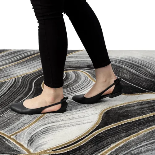 Vista 8 de Abani Luna Collection - Alfombra moderna de mármol amarillo, 4 x 6 pies, para sala de estar, dormitorio y oficina Negro