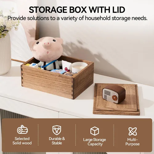 Vista 2 de KIRIGEN Caja de Almacenamiento de Madera con Tapa - Cajas Decorativas para Manualidades, Costura, Recuerdos, Memoria - Caja de Almacenamiento