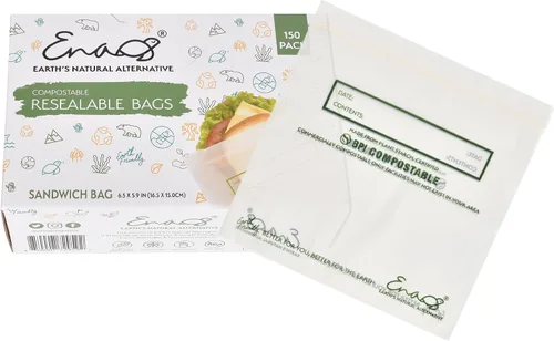 Vista 10 de Bolsas de almacenamiento de alimentos 100% compostables [Paquete de 150 aperitivos] Bolsas ecológicas para congelador, bolsas resellables