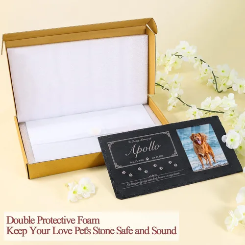 Vista 5 de Farfume Piedras conmemorativas personalizadas para mascotas con foto y texto Marcadores personalizados para tumbas para mascotas Lápidas