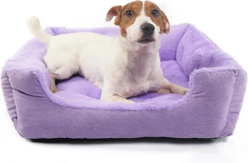 Vista 10 de Cama pequeña para perros de 18 pulgadas para perros extra pequeños, cama rectangular suave para cachorros con superficie de felpa, cama lavable