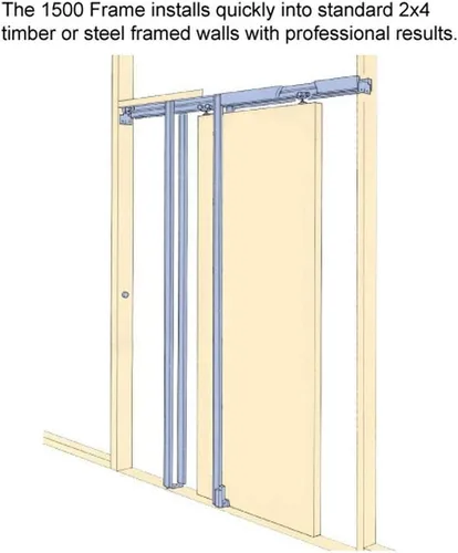 Vista 4 de SARTODOORS Puerta de bolsillo para panel de 18 x 80 pulgadas con marcos Quadro 4115 seda blanca Kit de accesorios de riel Interior de madera