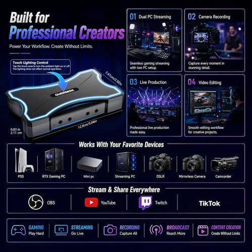 Vista 5 de Guermok Tarjeta de captura USB 4K144 HDMI2.1, captura de video 4K de Negro