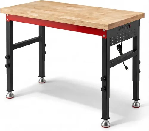 Vista 7 de Banco de trabajo resistente de 60 pulgadas, banco de trabajo de capacidad de carga de 2500 libras con parte superior de madera laminada de 1.2