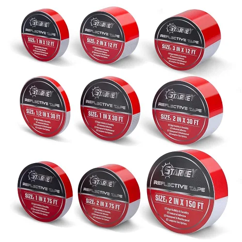 Vista 4 de Cinta Reflectante para Exteriores Roja Blanca 1 pulgada X 150 pies (2 Rollos) Impermeable Autoadhesiva DOT-C2 Cinta de Seguridad Reflectante