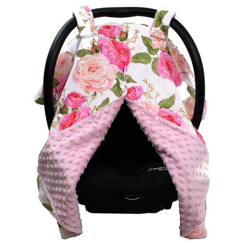 Vista 12 de Dear Baby Gear Toldo floral para asiento de automóvil para bebé con apertura de botón a presión, funda de asiento de automóvil para recién nacidos