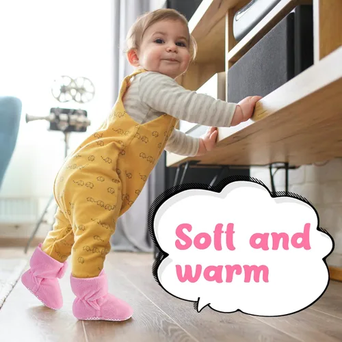 Vista 2 de Pro Goleem Fleece Baby Booties - Warm Cozy Baby Slippers, Easy to Put on, Soft Newborn Booties Non-Slip Adjustable Fuzzy Baby Shoes for Girls and