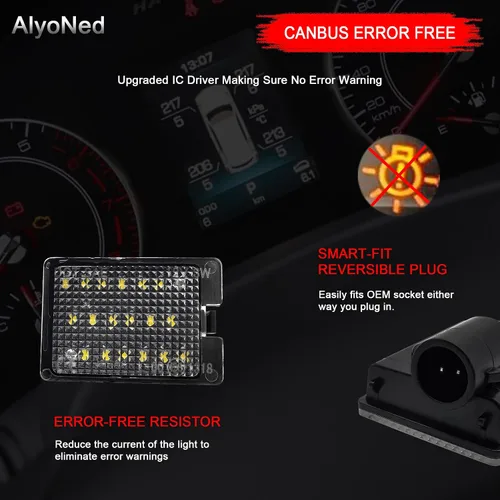 Vista 7 de AlyoNed - Luz LED para Placa de Matrícula, Compatible con Dodge Durango 2014-2022, Camioneta, Lente Transparente, 6500K Blanco