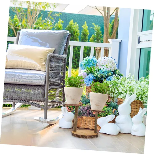 Vista 7 de Kisangel Soporte de madera maciza para macetas de plantas de múltiples capas decorativo para plantas