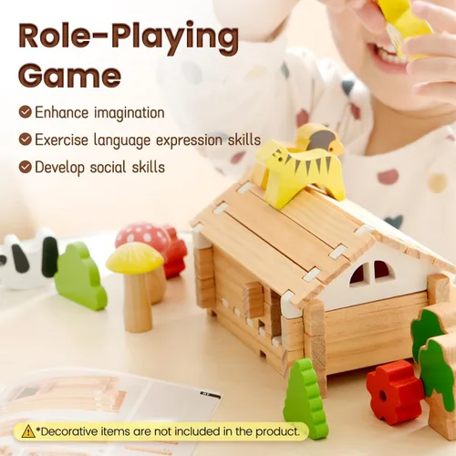 Vista 6 de Jovi-mindly &Notchies - Juego de 63 bloques de madera para principiantes, juguetes de aprendizaje preescolar, bloques de madera para niños a partir