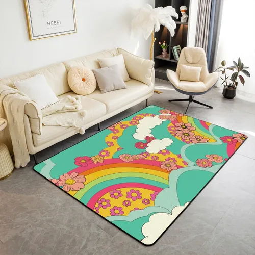 Vista 14 de Groovy Flower Power - Alfombra de 3 x 5 pulgadas, bonita alfombra floral bohemia 60S 70S, alfombra hippie para niños, niñas, adolescentes y mujeres
