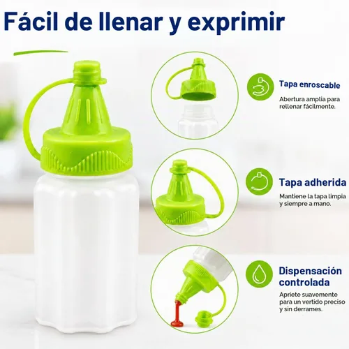 Vista 4 de Mini botellas exprimibles para condimentos de 1.18 onzas, paquete de 6