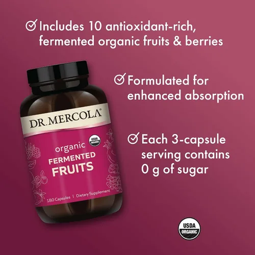 Vista 4 de Dr. Mercola Frutas fermentadas orgánicas - Soporte antioxidante - Mezcla de bayas y frutas de alimentos integrales - Cero azúcar - Sin OMG - Sin