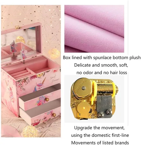 Vista 3 de YBYB - Joyero musical de madera con cajón color rosa