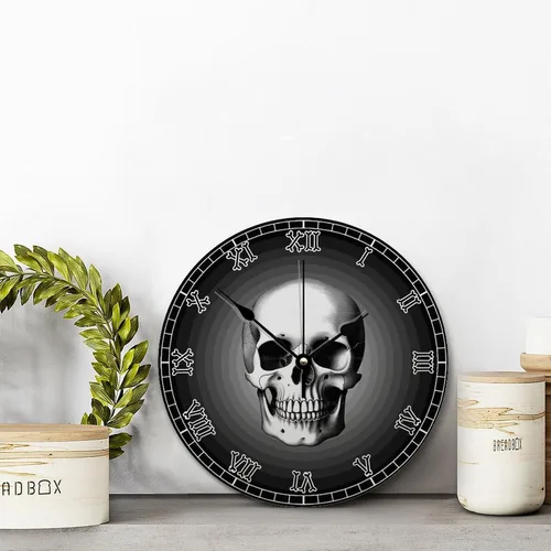 Vista 2 de ArogGeld Reloj de pared de esqueleto con huesos de calavera de 10 pulgadas, gótico, moderno, funciona con pilas, sin tictac, vintage, de madera
