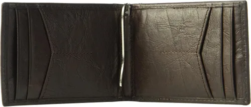Vista 4 de Fossil Cartera de cuero delgada minimalista con clip para dinero plegable con bolsillo frontal para hombre