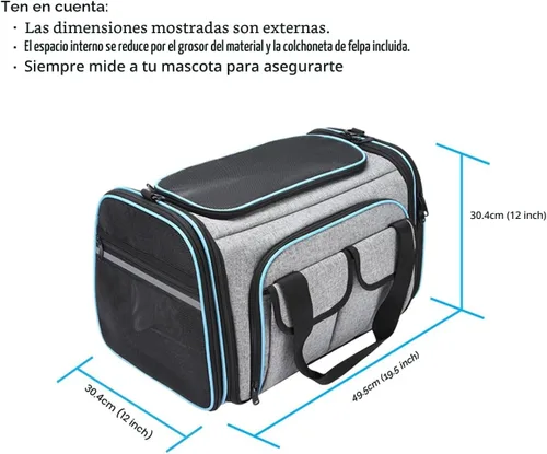 Vista 3 de Transportín de mascotas aprobado por aerolíneas, transportín de viaje TSA de gran tamaño con lados suaves, 4 lados expandibles, transportín plegable