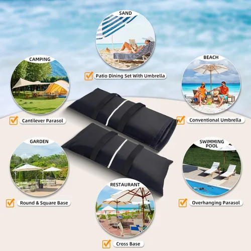 Vista 6 de Bolsas de arena para base de paraguas, 2 bolsas de arena rellenables de 50 libras para base de paraguas, sombrilla de patio voladizo, trampolín