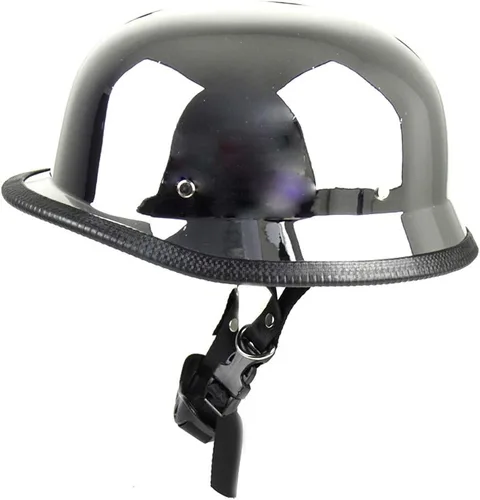 Vista 2 de Casco Plano Negro Alemán para Motocicleta, Medio Casco de Calavera, Cruiser
