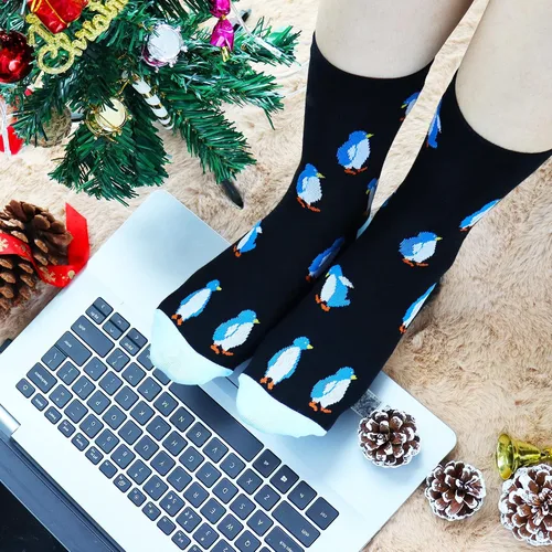 Vista 4 de Jeasona Calcetines de cerdo Boston Terrier con hongos y girasoles para mujer, regalos para mujer