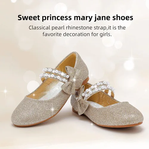Vista 2 de Parrosoo Zapatos de vestir para niñas, zapatos Mary Jane, zapatos de ballet, zapatos de tacón bajo para niña, escuela, princesa, zapatos de boda