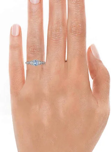 Vista 3 de Diamondere Anillo de compromiso con piedras preciosas naturales y certificadas en oro blanco de 14 quilates Anillo solitario estilo vintage