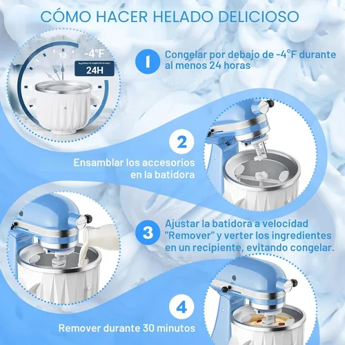 Vista 4 de GVODE - Accesorio para máquina de helados para batidora KitchenAid, cuenco congelador de 2 cuartos de galón
