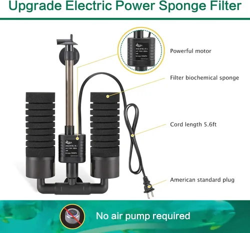 Vista 2 de AQQA Filtro de Esponja Eléctrico para Acuario, Filtro de Espuma Sumergible Silencioso de 3W/5W, Esponjas con Bolas de Medios Cerámicos Bio, Filtro