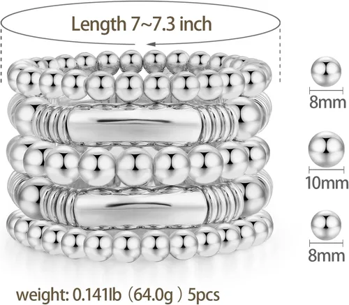 Vista 2 de Brazalete chapado en oro de 14 quilates para mujer, grueso, curvado, apilable, chapado en cuentas, pulseras elásticas