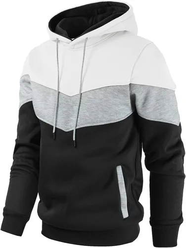 Vista 2 de Gesean Sudadera con capucha, de manga larga, para hombre, diseño de bloque de color, estilo informal, con bolsillo
