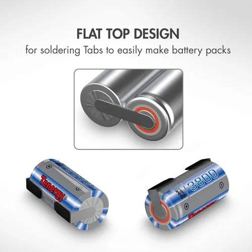 Vista 4 de Tenergy NiMH SubC 1.2V 3800mAh Baterías recargables, con pestañas, paquete de 10
