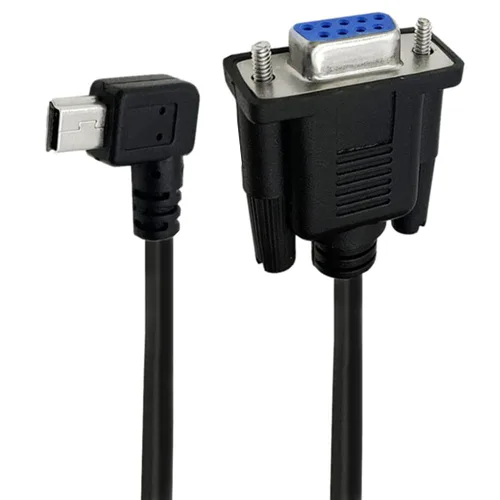 Vista 2 de Adaptador USB a serie RS232, USB Mini 5 pines macho a DB9 9 pines hembra convertidor serie cable 1.8M/6 pies (ángulo recto mini USB a serie RS232)