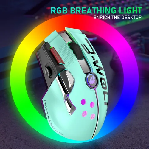 Vista 5 de Mouse inalámbrico para juegos, mouse de computadora de 12000 DPI con batería recargable de 1000 mAh, tipo C, retroiluminación RGB Chroma, 9 botones