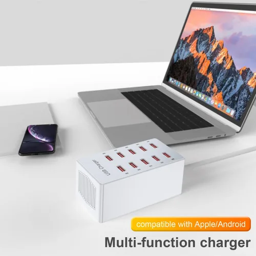 Vista 6 de Cargador USB de 10 puertos estación de carga para múltiples dispositivos, cargador de pared USB, tira de concentrador de alimentación, enchufe