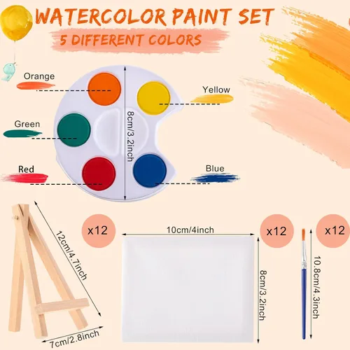 Vista 2 de Glenmal Juego de pintura de acuarela de 3 x 4 pulgadas, lienzo pequeño con pinturas de caballete, juego de pinceles para niños, recuerdos de fiesta