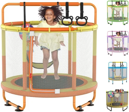 Vista 7 de LANGXUN 5ft 6-in-1 Kids Trampoline, Mini Toddler Trampoline for Girls Boys Azul Amarillo