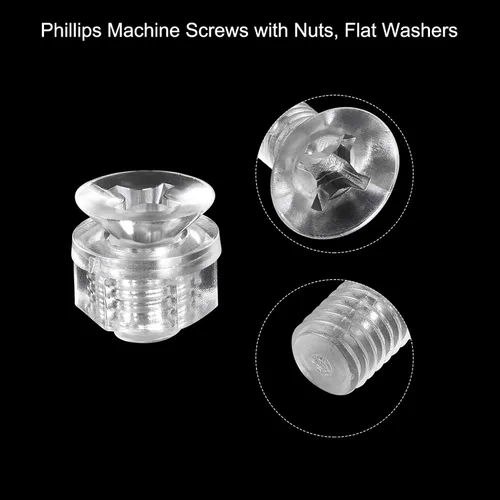 Vista 4 de uxcell Tornillos de máquina Phillips de plástico M6 x 0.472 in con tuercas y arandelas planas, pernos de máquina de cabeza plana de PC