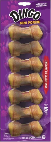 Vista 7 de Dingo Porkie Rolls 15 unidades, masticables de piel de cerdo para perros, hechos con pollo real Long-Lasting Pork Hide With Real Chicken Provides