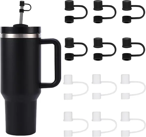 Vista 12 de 6 piezas de cubiertas de pajita de silicona con tapa compatible con vaso Stanley de 30-40 oz con mango, tapa de 10 mm, cubiertas de pajita a prueba