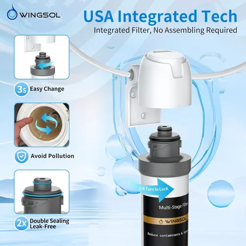Vista 4 de WINGSOL Cartucho de filtro de repuesto para filtro de agua debajo del fregadero Compatible con: WS-QC-001, WS-QC-001 (F), WS-QC-001 (FY), WS-QC-001